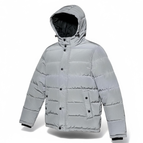 ⚡‎ GUESS 1981 Silver Metallic Puffer Jacket Hooded Size S